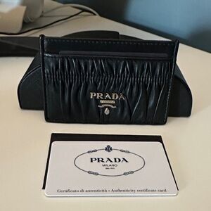 Prada Black Gathered Leather Card Holder
